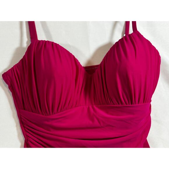 Miraclesuit Rialto Ruching sz 16 One Piece SwimSuit Classy Fuschia Pink Slimming - Picture 4 of 9